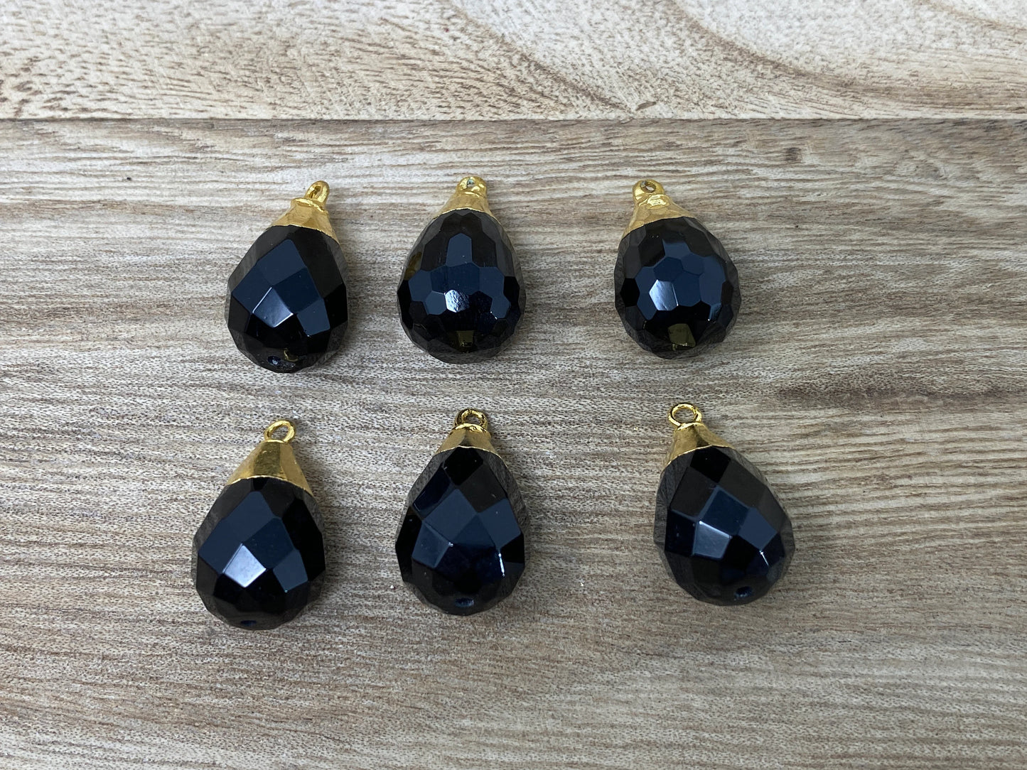 12mm Faceted Black Onyx Bead Charm Pendant , Tear Drop, Gold Electroplated, Small Pendant for Necklace, Bracelet, Earring, Jewelry Supplies