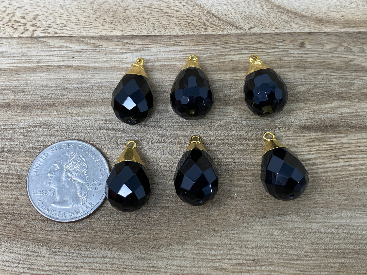 12mm Faceted Black Onyx Bead Charm Pendant , Tear Drop, Gold Electroplated, Small Pendant for Necklace, Bracelet, Earring, Jewelry Supplies