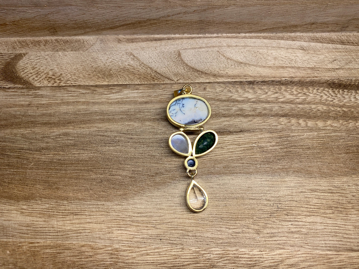 14K Matte Gold Overlay Pendant, Faceted White Topaz, Pearl, Geode, Moonstone with Jasper Gemstone, Birthstone Natural Stone, Wholesale Price