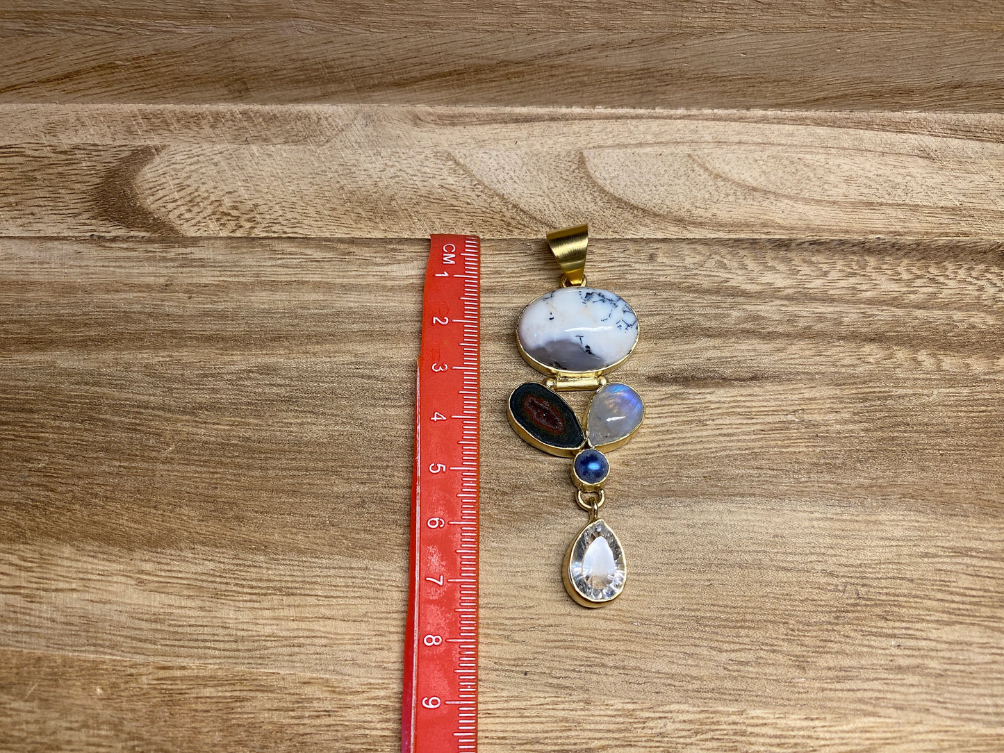 14K Matte Gold Overlay Pendant, Faceted White Topaz, Pearl, Geode, Moonstone with Jasper Gemstone, Birthstone Natural Stone, Wholesale Price
