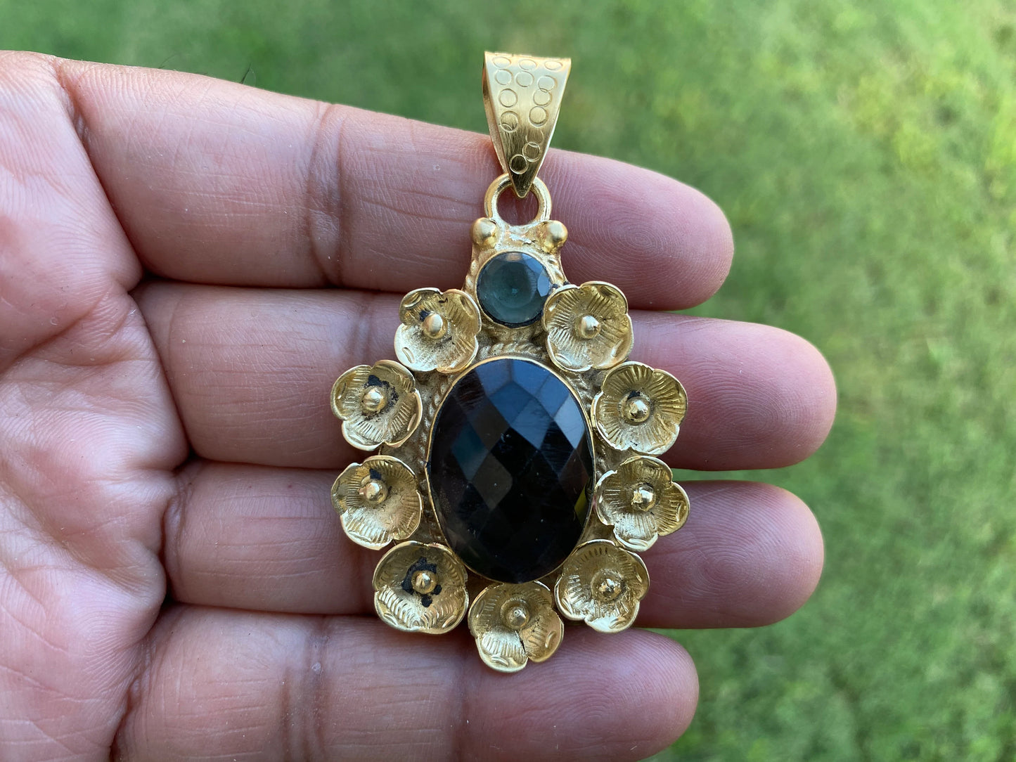 Smoky Topaz Gemstone Pendant, 14k Brushed Gold Overlay, Natural Stone Pendant,Necklace Pendant,Birthstone Pendant, Ethnic Jewelry from Nepal