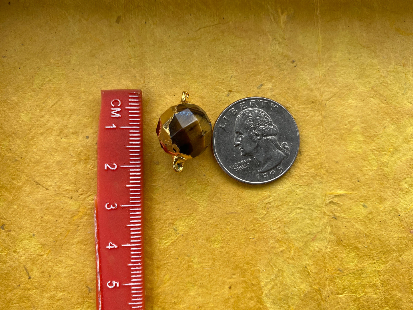 14mm Faceted Tiger Eye Bead, Two sided Bail, Gold Electroplated, Guru/Mala/Center Bead, Bracelet Charm, Bead for Chain Necklace or Earring