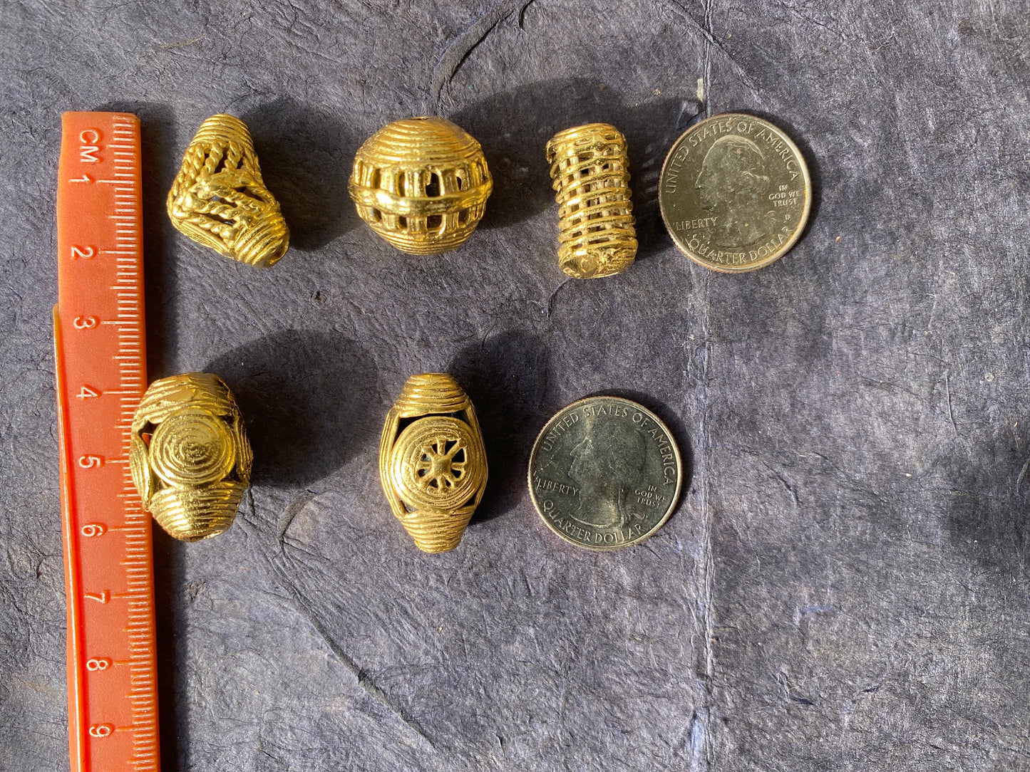African Focal Beads, 18K Brushed Gold Overlay Non Tarnish, Tribal Beads, Ethnic Beads, Mala Beads for Necklace, Center Bead, Ghana Jewelry