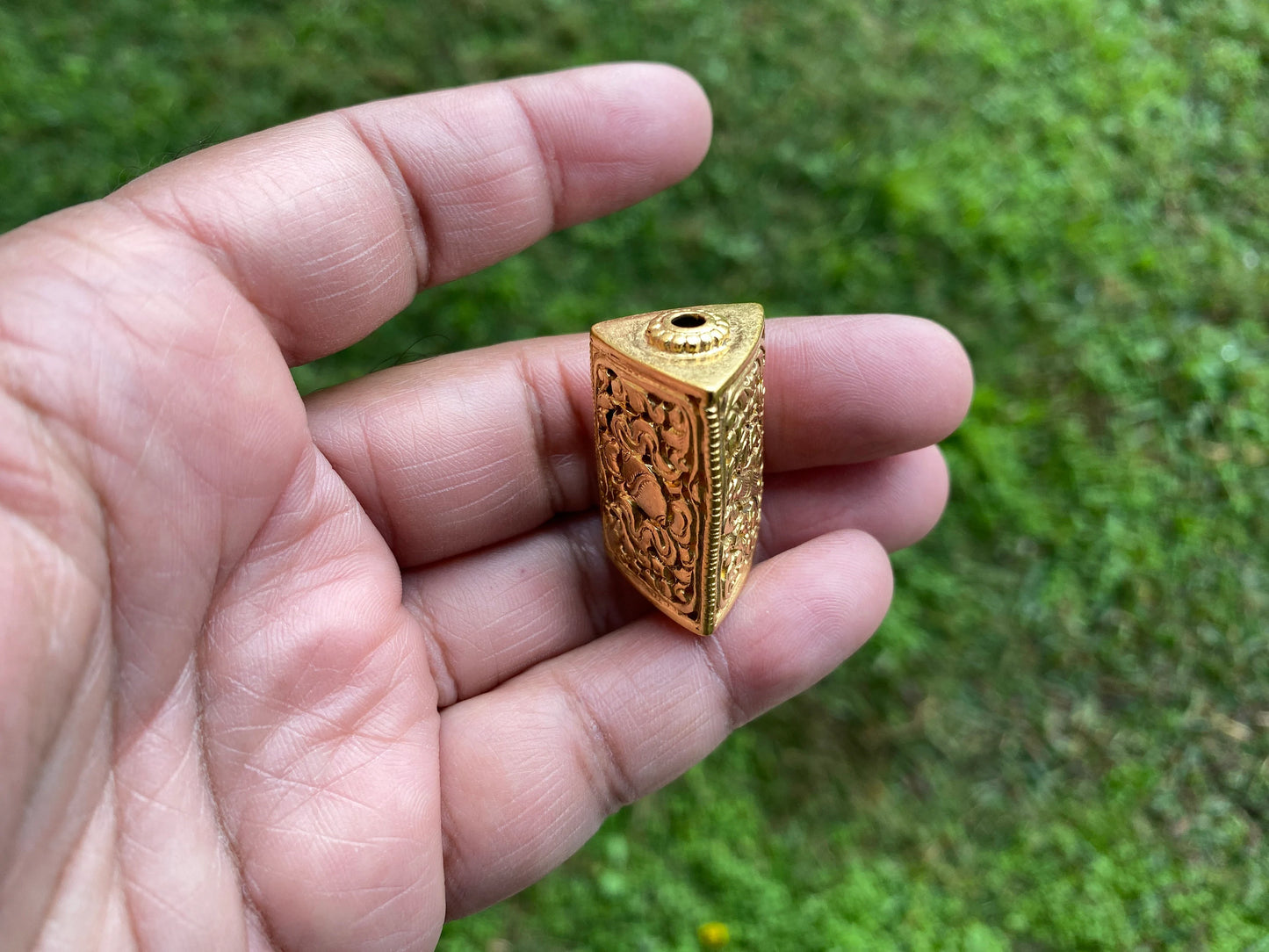 18k Brushed Non Tarnish Gold Overlay Hand Carved Nepal Beads, Ornate Design, Focal Bead, Guru Beads, Beads for Necklace or Bracelet,