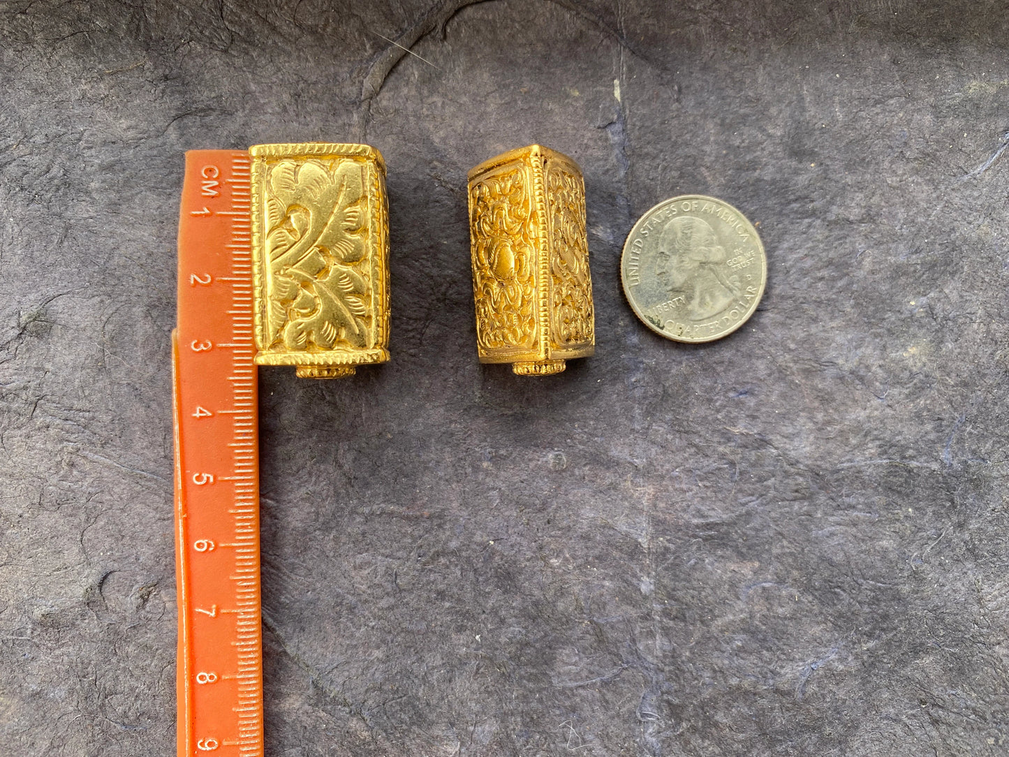 18k Brushed Non Tarnish Gold Overlay Hand Carved Nepal Beads, Ornate Design, Focal Bead, Guru Beads, Beads for Necklace or Bracelet,