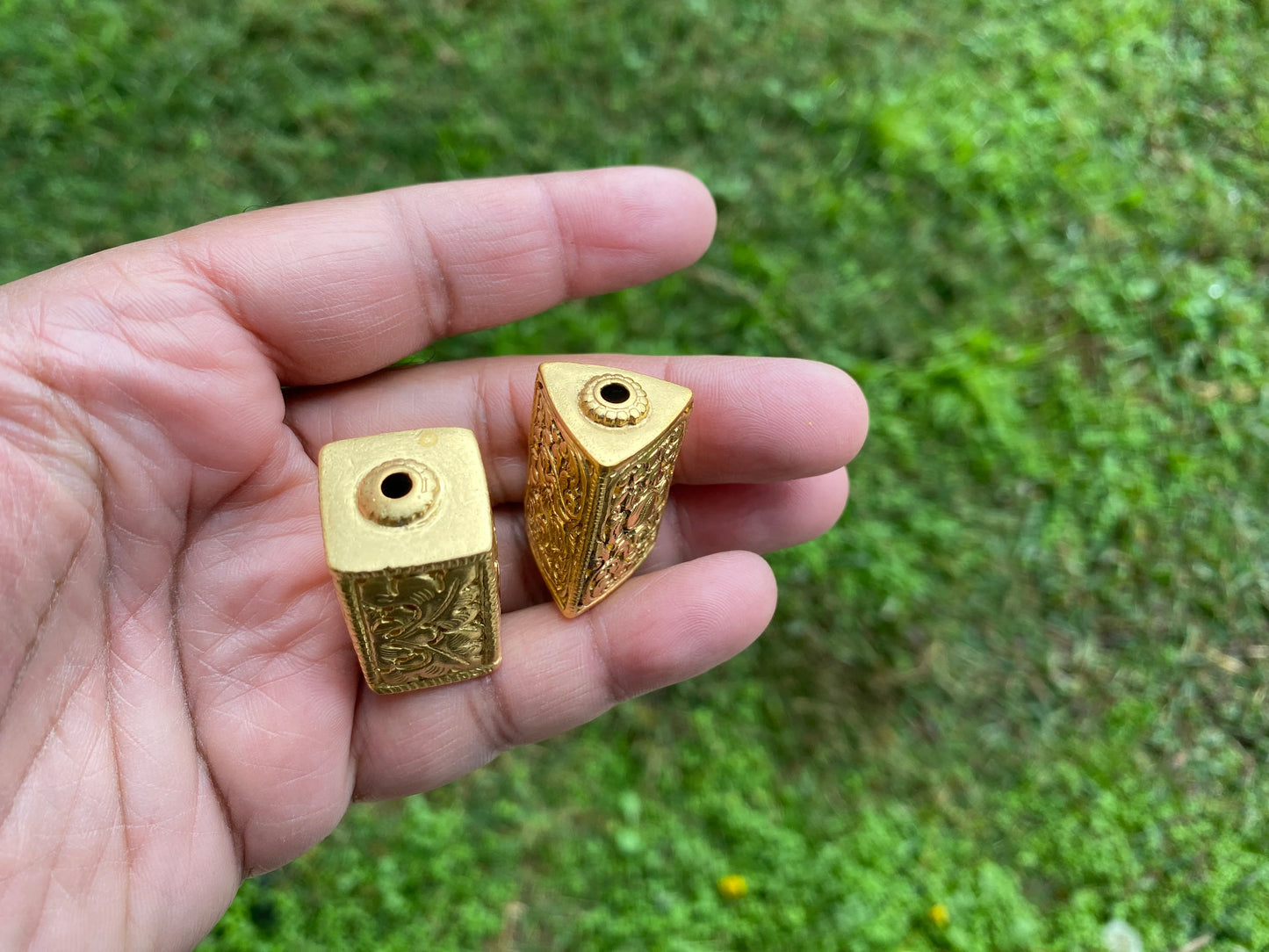 18k Brushed Non Tarnish Gold Overlay Hand Carved Nepal Beads, Ornate Design, Focal Bead, Guru Beads, Beads for Necklace or Bracelet,