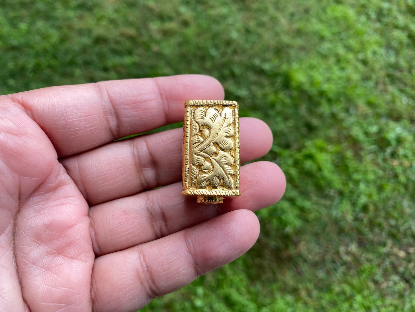 18k Brushed Non Tarnish Gold Overlay Hand Carved Nepal Beads, Ornate Design, Focal Bead, Guru Beads, Beads for Necklace or Bracelet,