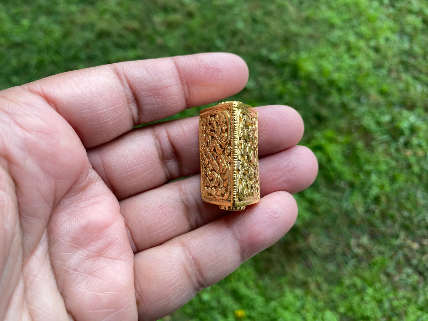 18k Brushed Non Tarnish Gold Overlay Hand Carved Nepal Beads, Ornate Design, Focal Bead, Guru Beads, Beads for Necklace or Bracelet,
