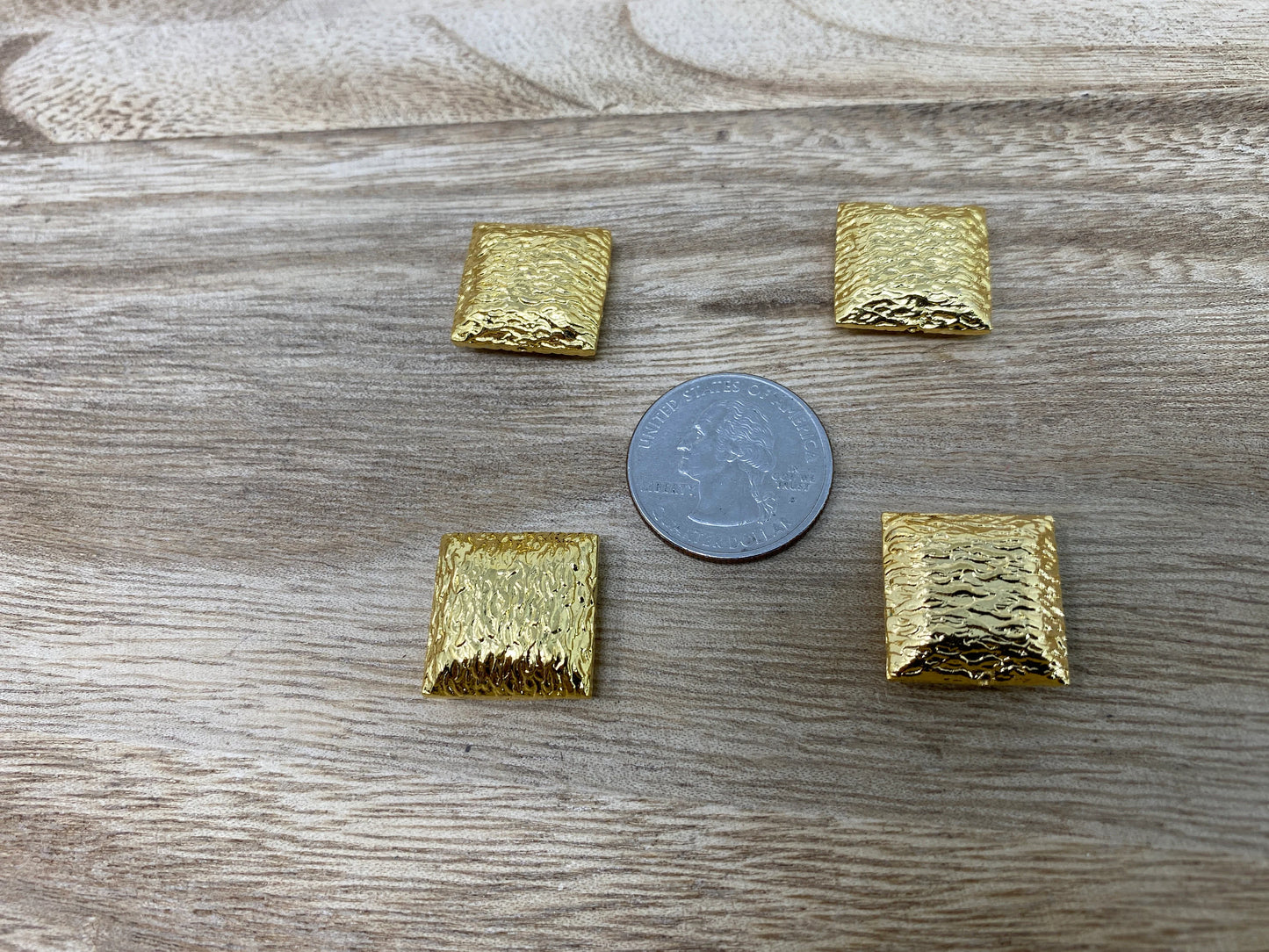 18mm Square Gold Beads, 18K Shiny Gold Overlay, Spacer Beads, Brass Bead, Gold Plated Findings, Jewelry Making Supplies, Beads for Bracelet