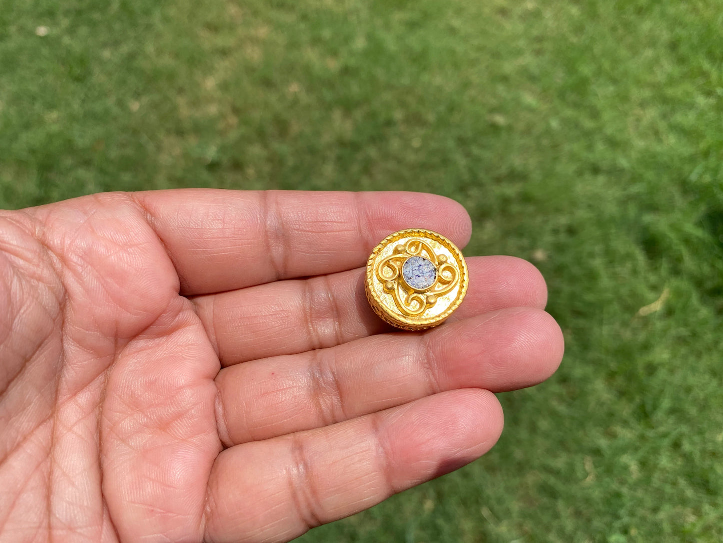 20mm Tibetan Bead, High Quality Brushed Gold Overlay Over Brass Bead with Anti Tarnish, Coral or Lapis Inlay Beads for Necklace or Bracelet
