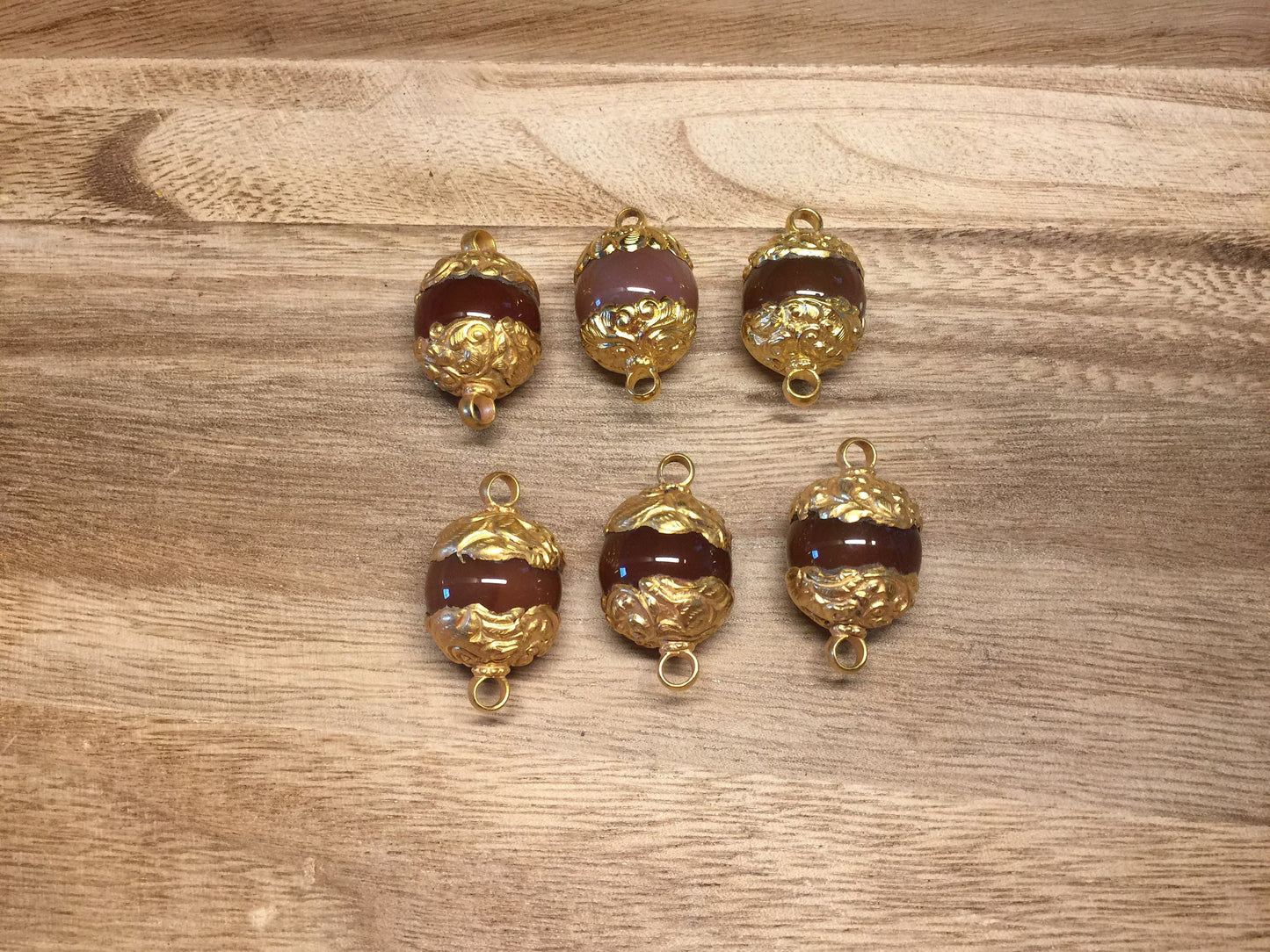 20mm Carnelian Gemstone Bead, Two sided Bail Connector, 18K Matte Gold overlay, Tibetan Nepal Ethnic Designs, Beads for Necklace Bracelet