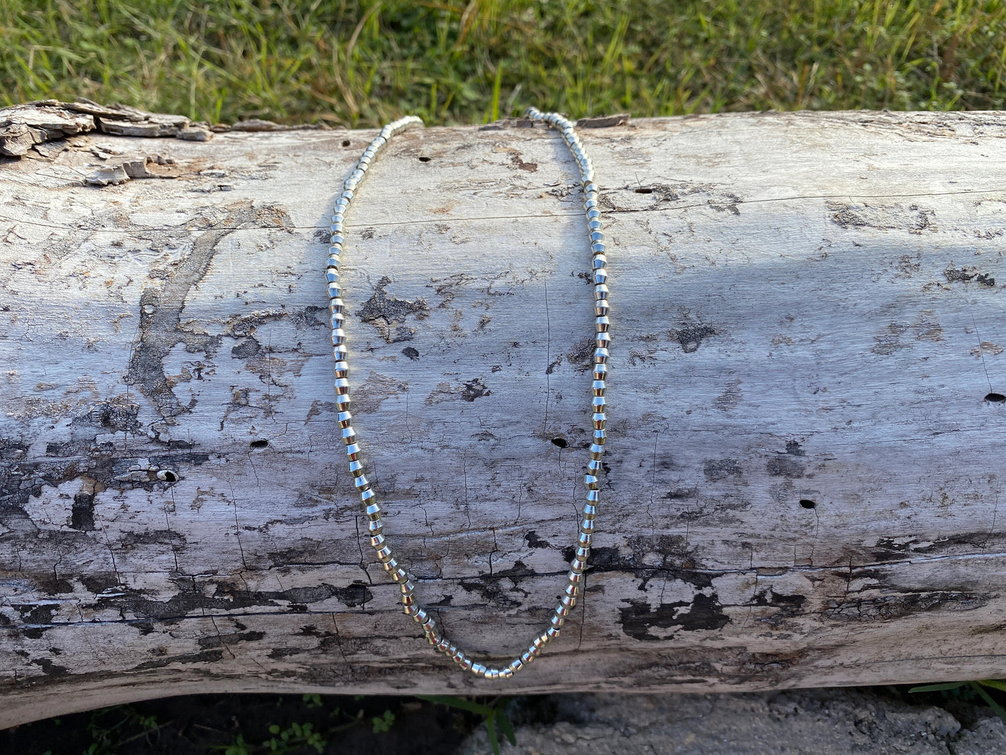24 Inches Long 4mm Ethiopian Silver Plated Heishi Beads Necklace, African Beads Jewelry, Ethnic Jewelry, Tribal Jewelry, African Metal Beads