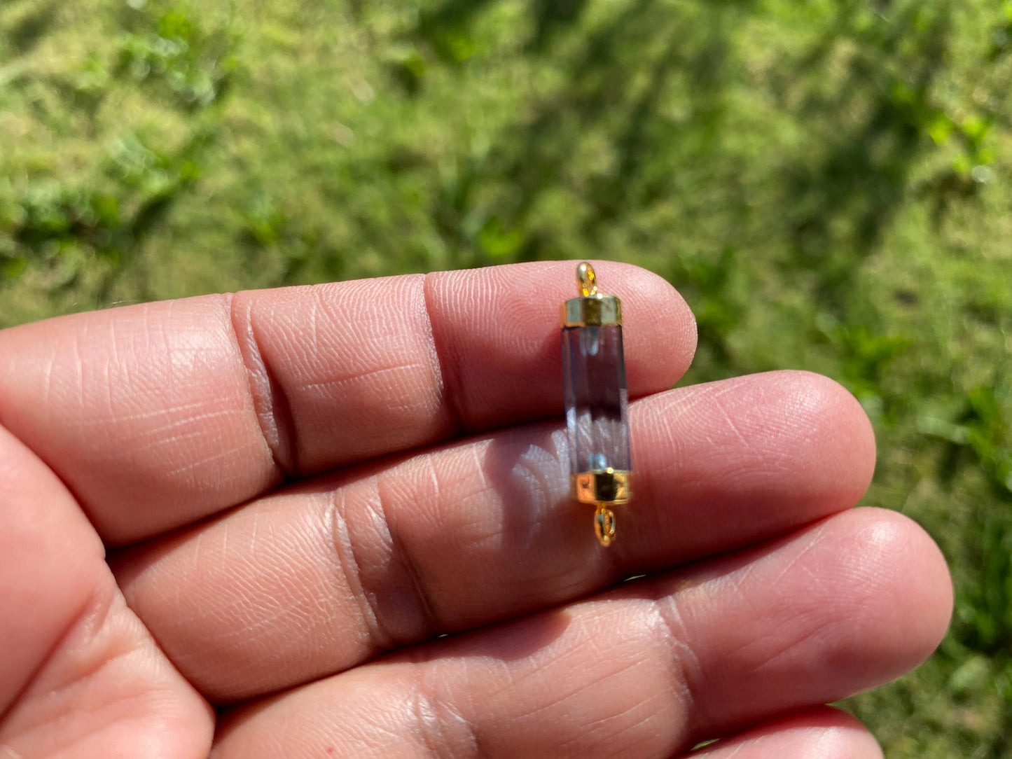 26X7 mm, Cylindrical Bar Double Bail Hydro Quartz Gemstone Connector, Faceted Gemstone, Gold Electroplated, Jewelry Making Supplies, Barrel