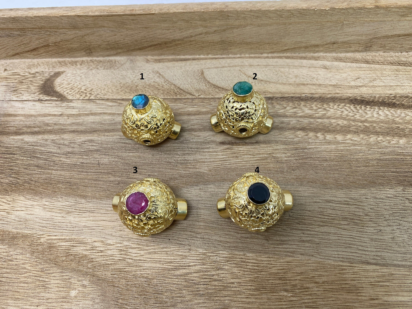 28mm Round Shapes Nepal Bead, Labradorite/ Emerald/ Ruby/Black Onyx Gemstones, 14K Matte Gold overlay, Handcrafted Tibetan Bead for Necklace