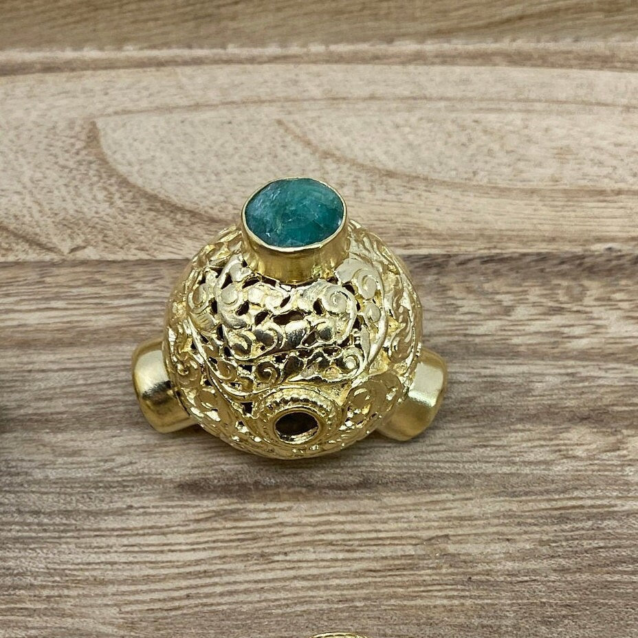 28mm Round Shapes Nepal Bead, Labradorite/ Emerald/ Ruby/Black Onyx Gemstones, 14K Matte Gold overlay, Handcrafted Tibetan Bead for Necklace