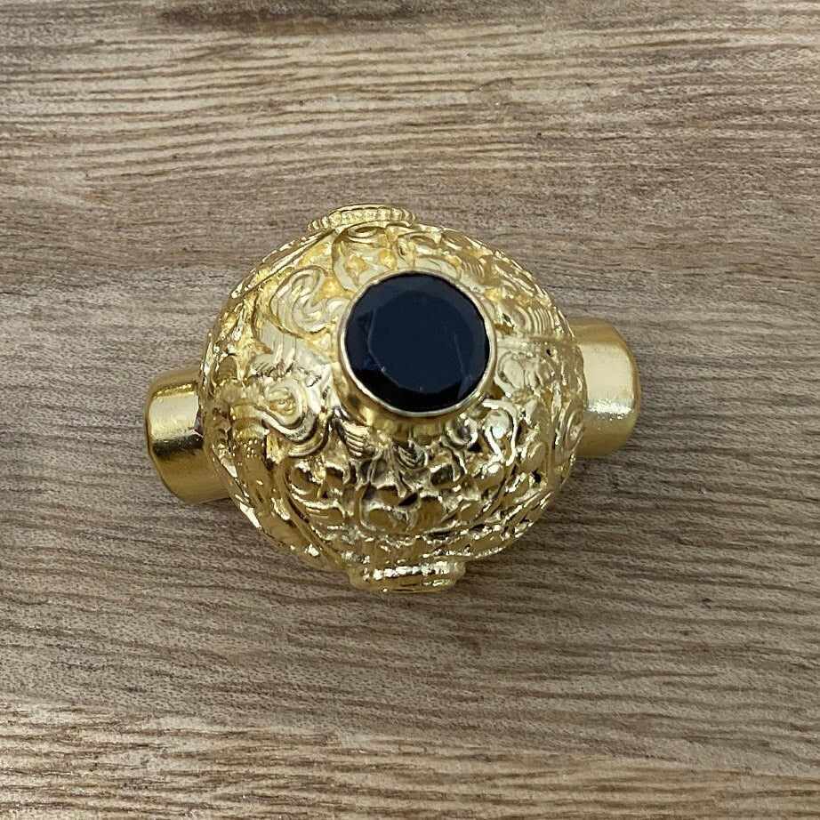 28mm Round Shapes Nepal Bead, Labradorite/ Emerald/ Ruby/Black Onyx Gemstones, 14K Matte Gold overlay, Handcrafted Tibetan Bead for Necklace