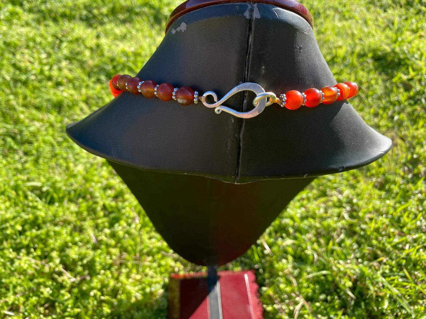30" Long 8 mm Carnelian Bead Necklace with Silver Overlay S- Hook Closure, It's a statement piece that exudes confidence and sophistication