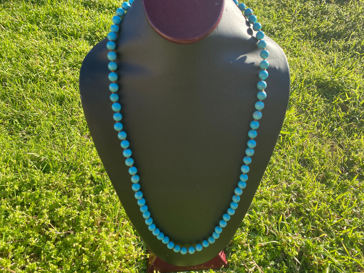 30" Long 8 mm Howlite Turquoise Necklace, Silver Overlay S-Hook, Long Beaded Necklace, Boho Jewelry, Handcrafted Jewelry, Southwest Style