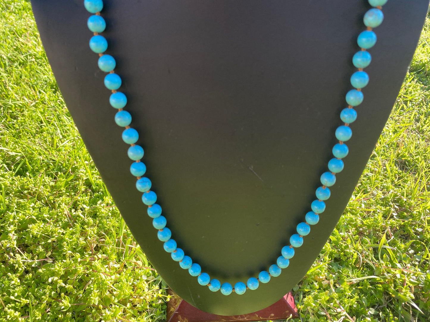 30" Long 8 mm Howlite Turquoise Necklace, Silver Overlay S-Hook, Long Beaded Necklace, Boho Jewelry, Handcrafted Jewelry, Southwest Style
