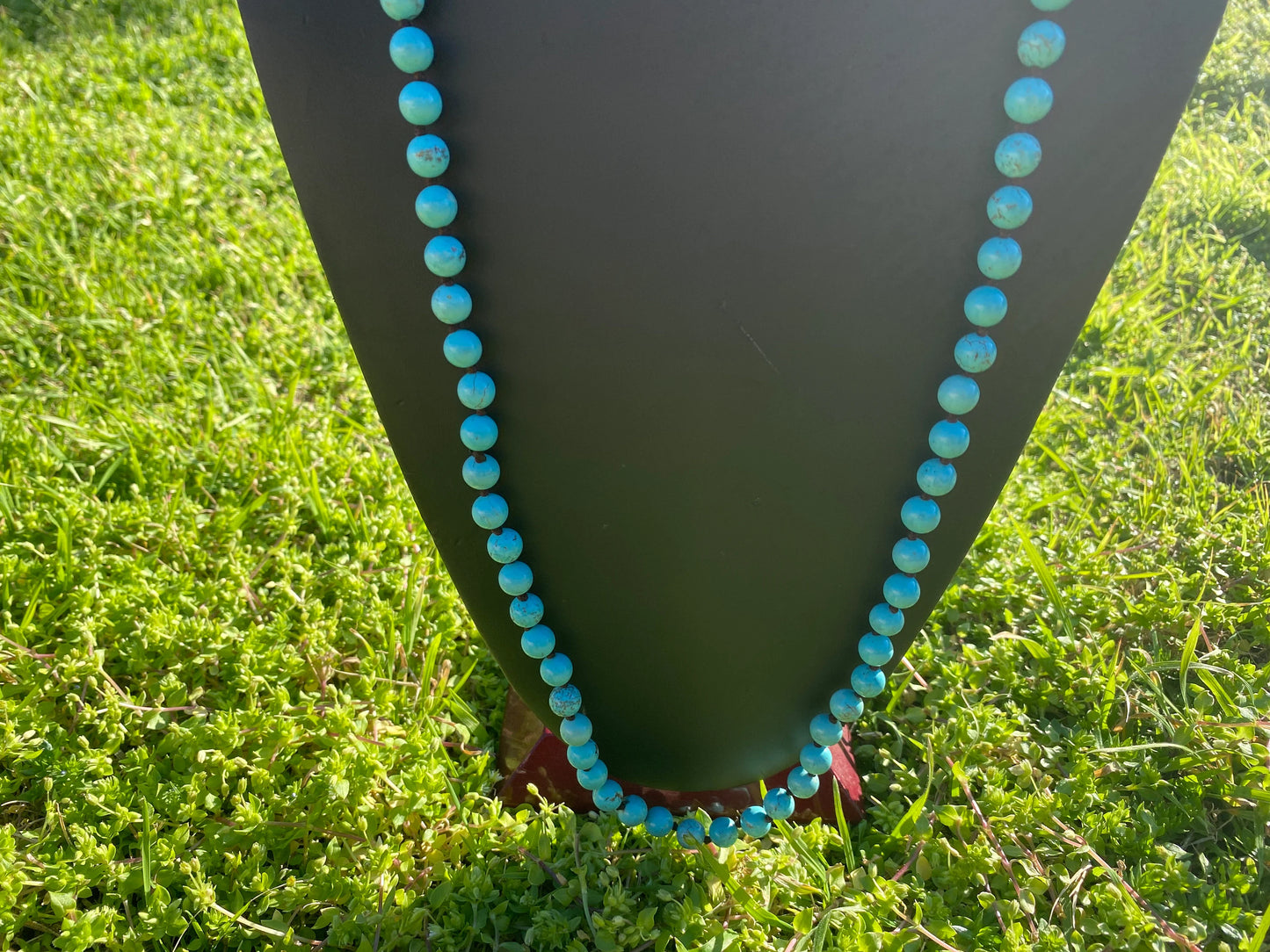 30" Long 8 mm Howlite Turquoise Necklace, Gold Overlay S-Hook, Long Beaded Necklace, Boho Jewelry, Handcrafted Jewelry, Southwest Style