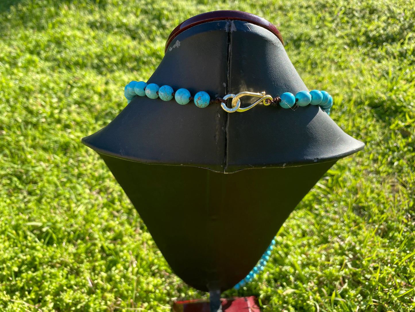 30" Long 8 mm Howlite Turquoise Necklace, Gold Overlay S-Hook, Long Beaded Necklace, Boho Jewelry, Handcrafted Jewelry, Southwest Style