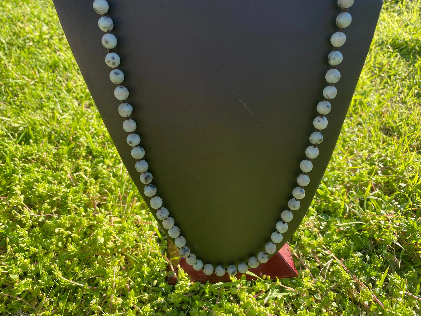 32" 8MM Matte Finish Natural Kiwi Jasper Necklace, Gold Overlay S-Hook Closure, Elevate Your Style with the Luxurious Appeal of Jasper Beads