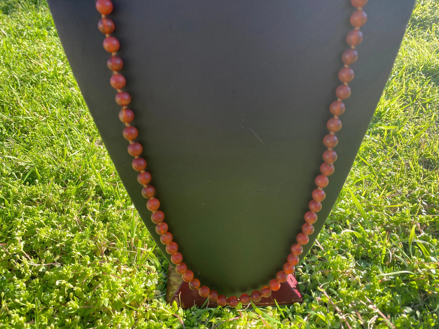 32" Long 8 mm Carnelian Bead Necklace with Silver Overlay S- Hook Closure, It's a Statement Piece that Exudes Confidence and Sophistication