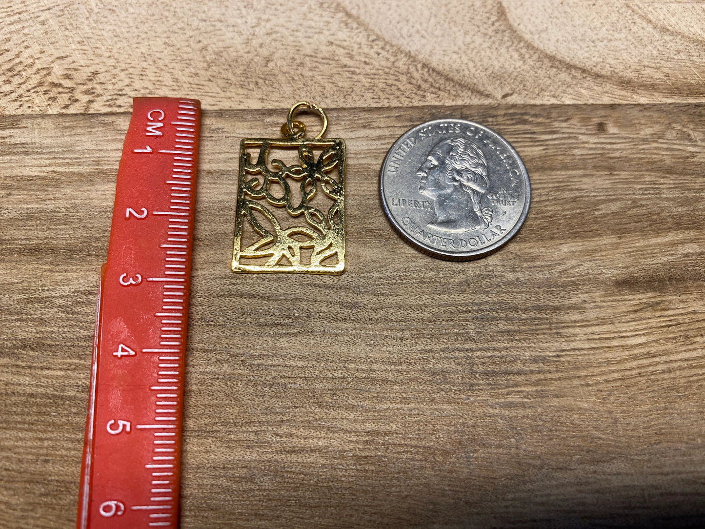 32x17mm Small Pendant 18k Shiny Gold Overlay Charms, Gold Plated Findings, Rectangle Shapes Charms, Anti Tarnish, Flower Designs Findings,