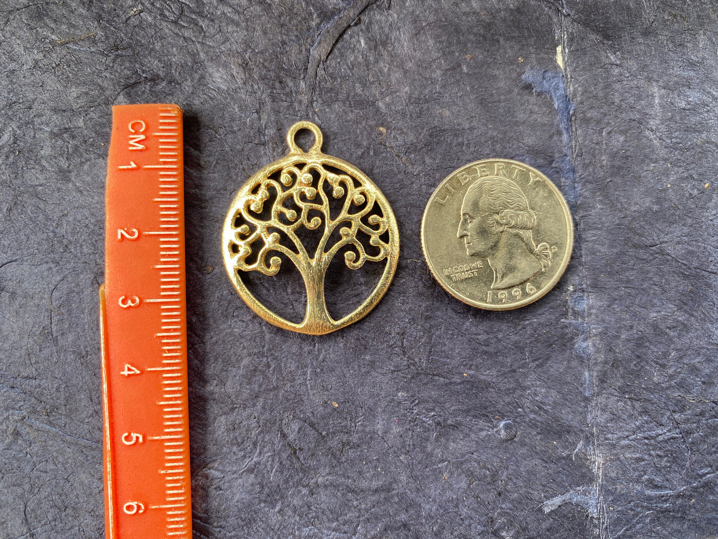 33 X 28mm, Small Tree OF Life Charm Pendent, Brushed Gold Overlay Over Copper Components for Earrings, Dainty Necklace Pendant,