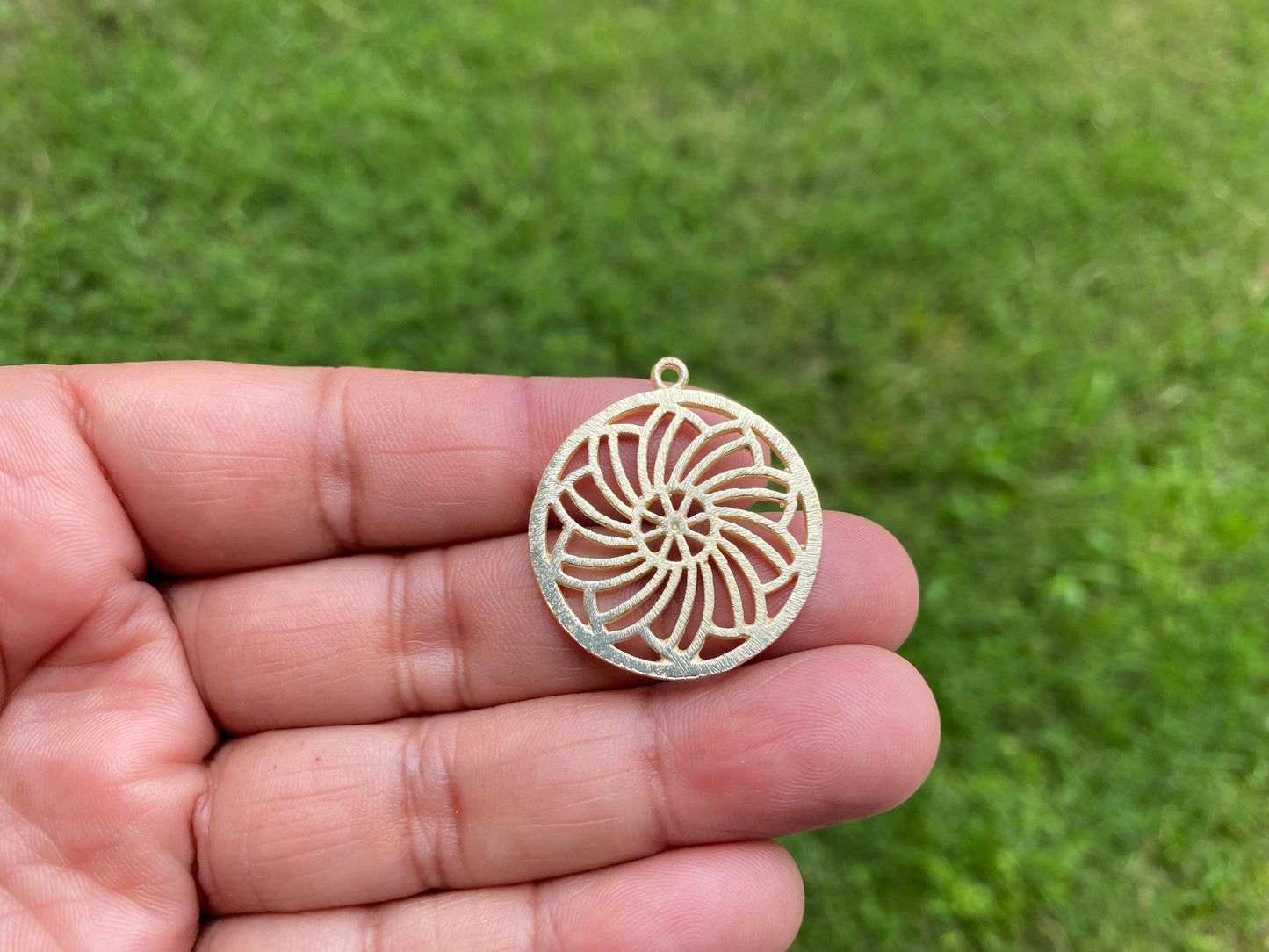 33 X 29mm, Small Circle Charm Pendant, Brushed Gold Overlay Over Copper, Pendant for Dainty Chain Necklace, Earrings Component