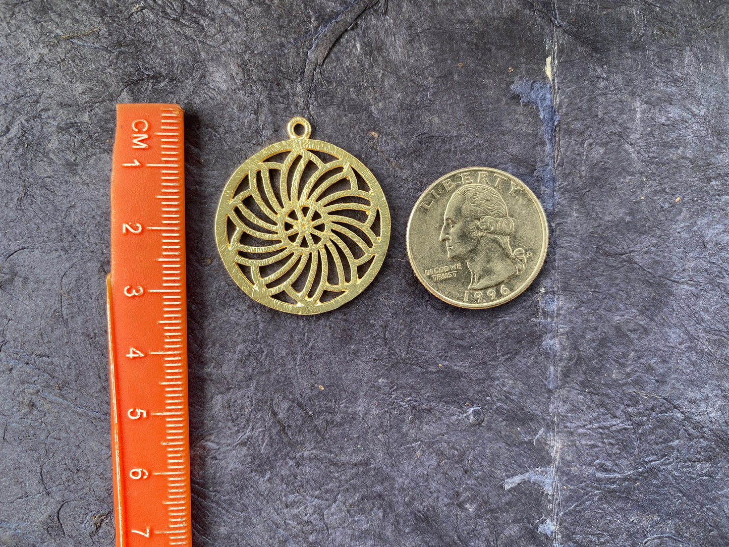 33 X 29mm, Small Circle Charm Pendant, Brushed Gold Overlay Over Copper, Pendant for Dainty Chain Necklace, Earrings Component