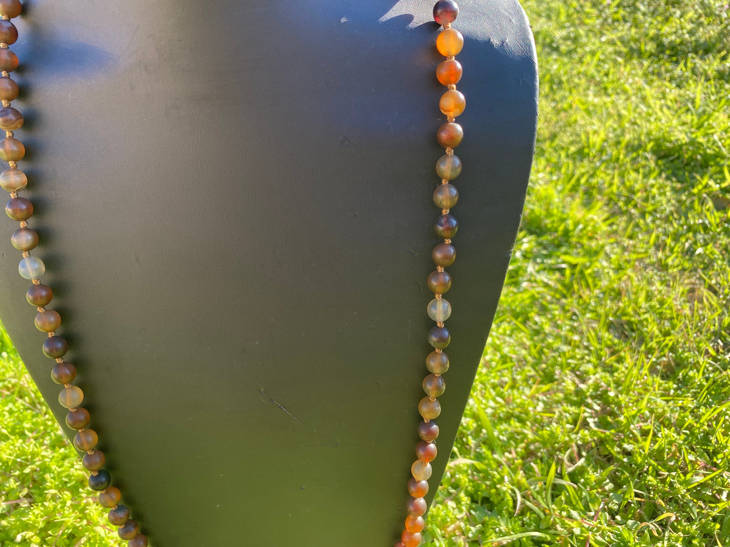 34" Long 8 mm Round Shape Agate Necklace, Silver Overlay S-Hook Closure, Beaded Necklace, Bohemian Style, Handcrafted Jewelry,