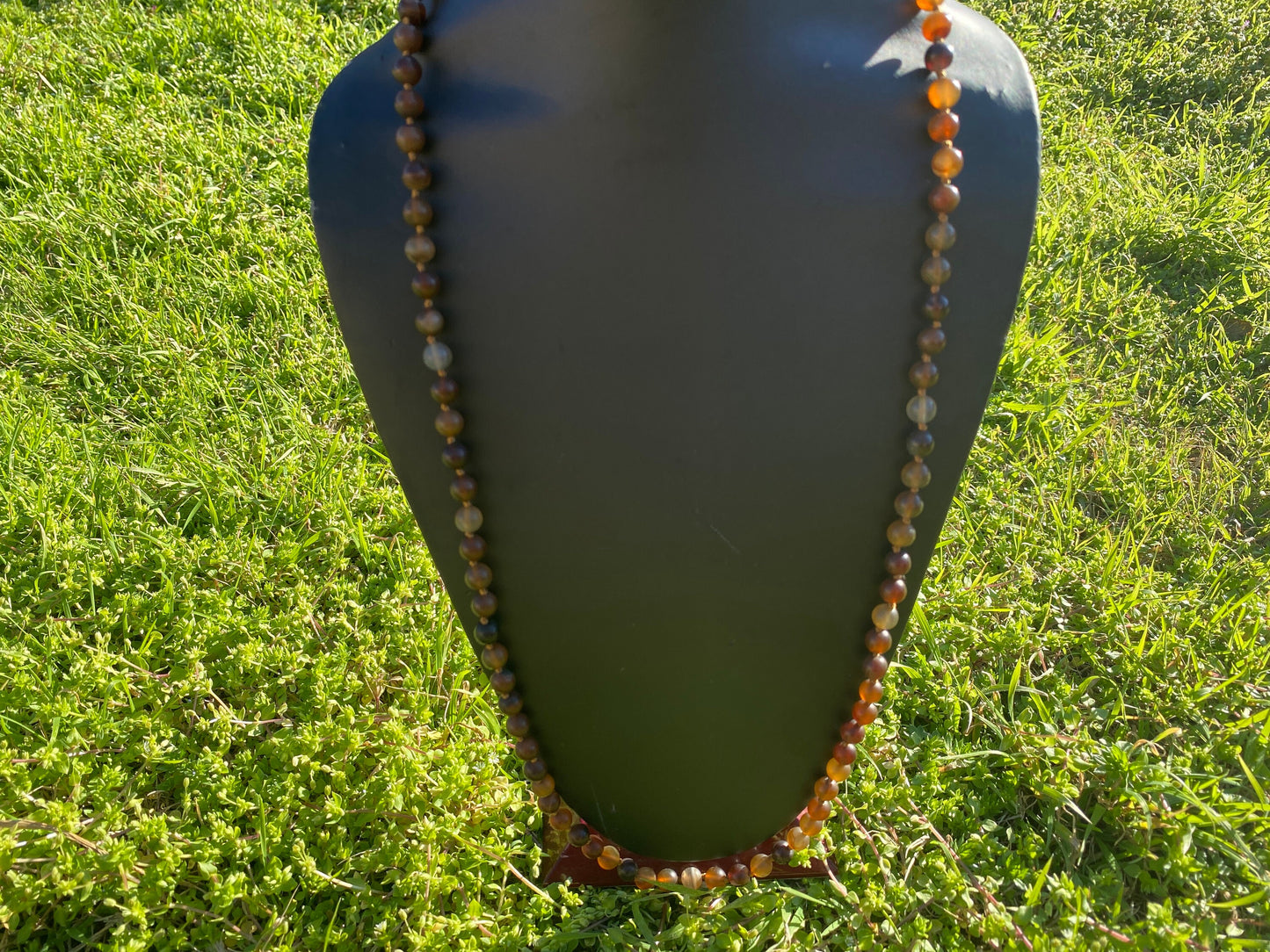 34" Long 8 mm Round Shape Agate Necklace, Silver Overlay S-Hook Closure, Beaded Necklace, Bohemian Style, Handcrafted Jewelry,