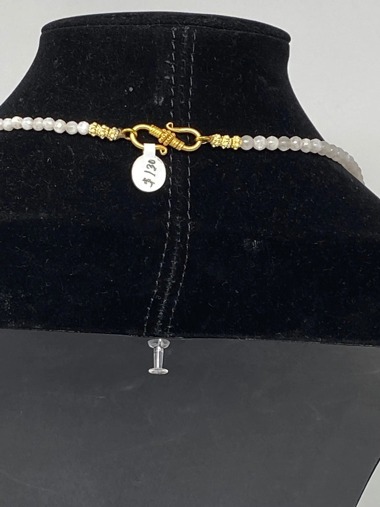 36" Long 5mm Faceted Moonstone Necklace, Coral on Focal Bead, 18K Matte Gold Overlay, Beaded Necklace, Nepal Tibetan Beads
