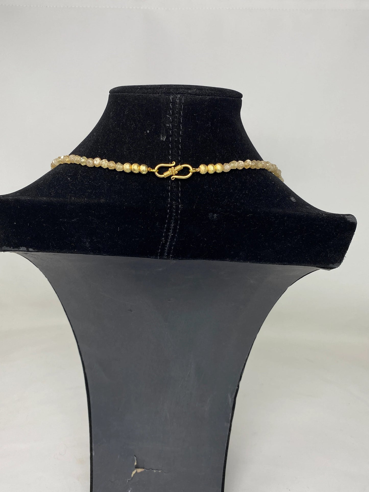 36" Long 6mm Faceted Necklace, Nepal Handmade Focal Bead, 18k Matte Gold Overlay, Beaded Necklace Bohemian Necklace