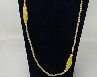 36" Long 6mm Faceted Necklace, Nepal Handmade Focal Bead, 18k Matte Gold Overlay, Beaded Necklace Bohemian Necklace
