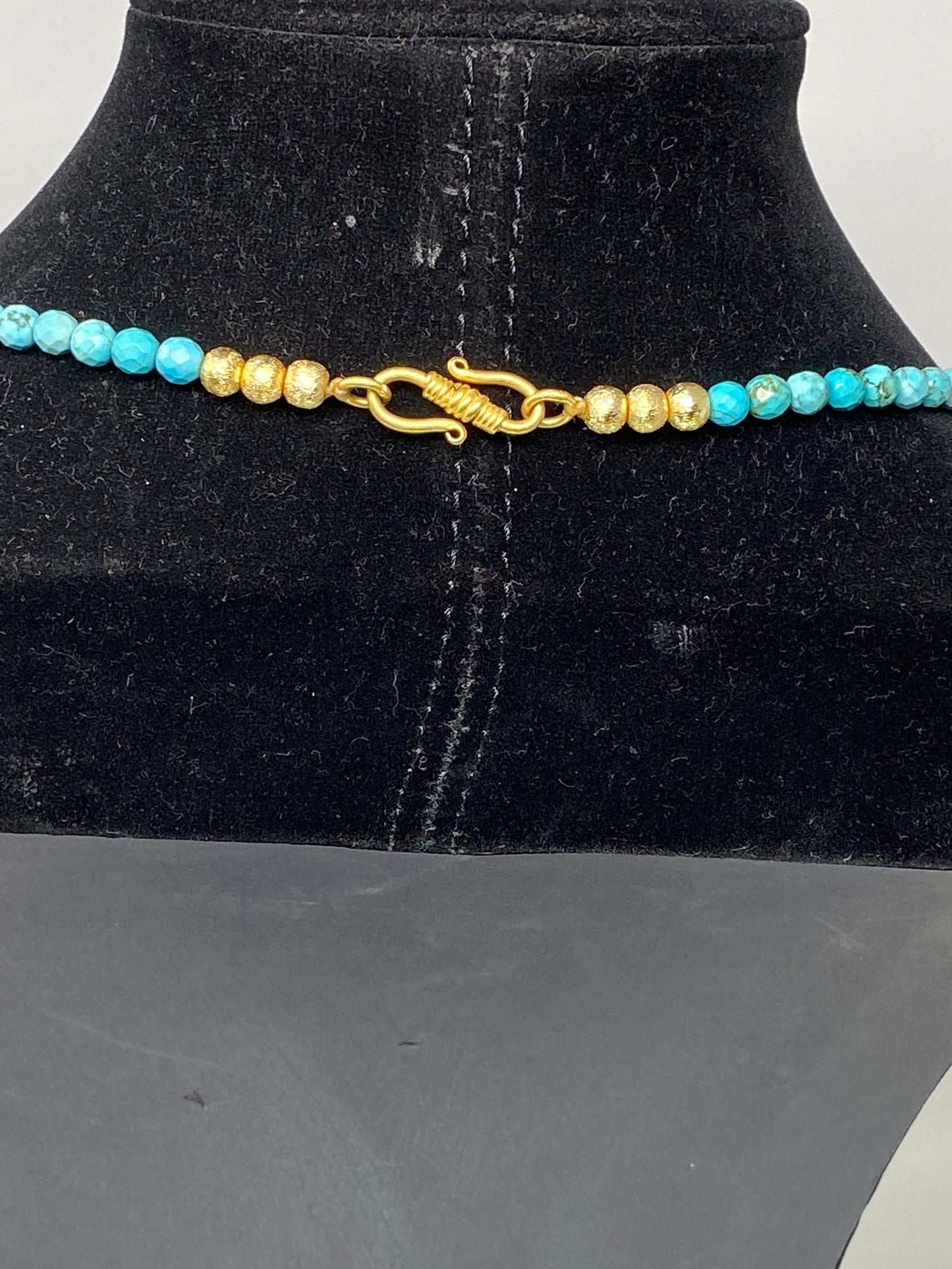 38" Long 6mm Turquoise Necklace, Faceted Round Shapes, Coral Turquoise Inlaid Focal Nepal Beads, Natural Stone, Handmade in Nepal, Statement