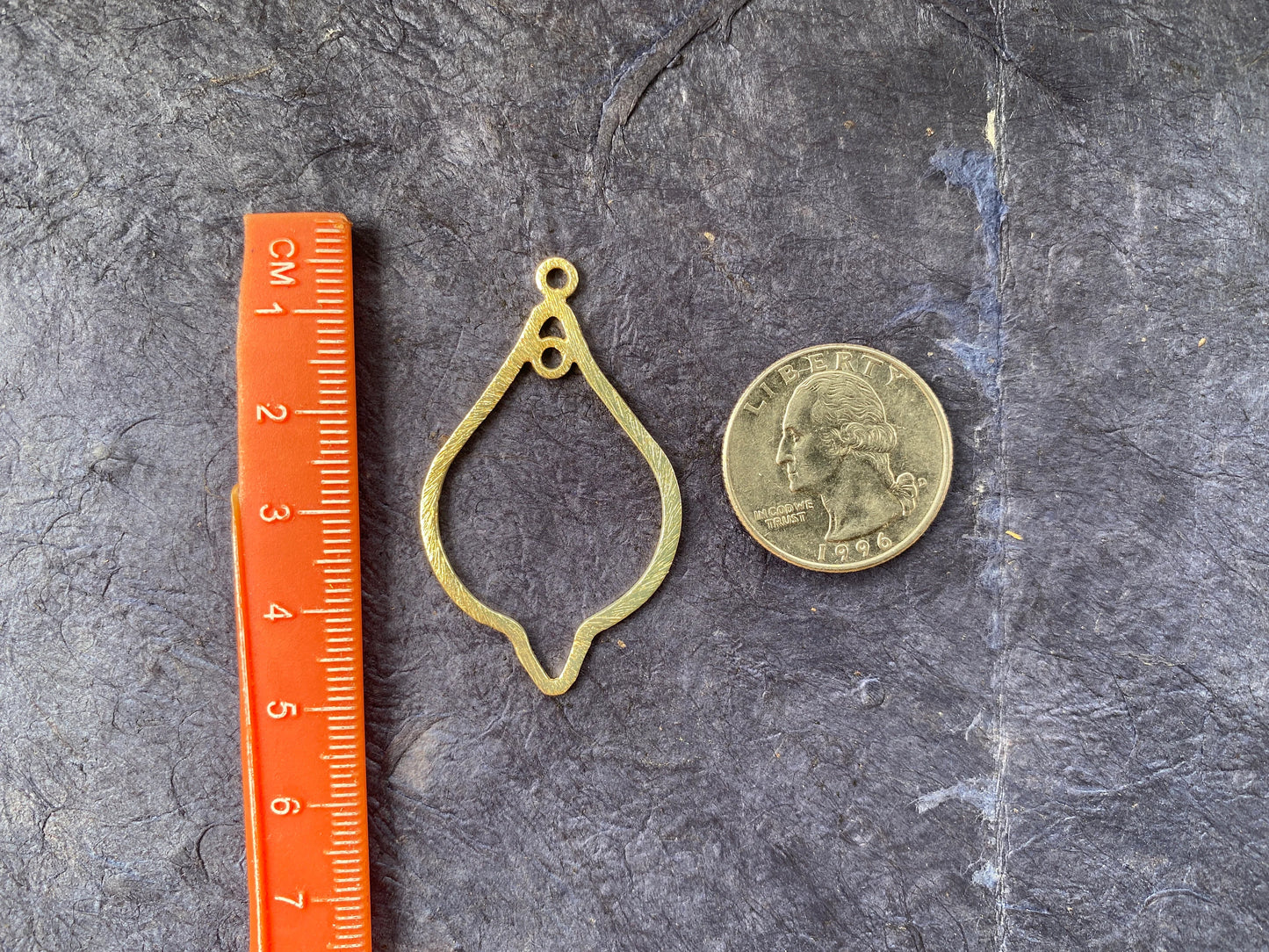 39 X 29mm, Medium Double Loop Marquise Shape Brushed Gold Overlay Over Copper Component for Earrings or Charm Pendant, Light Weight Finding