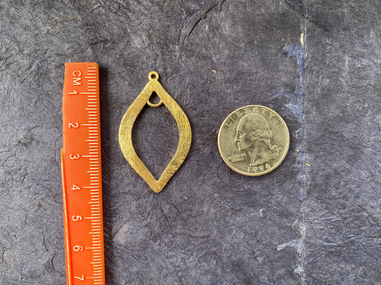 40X24mm, Two Loops Marquise Shape Brushed Gold Overlay Over Copper Component for Earrings or Charm Pendant, Light Weight Finding