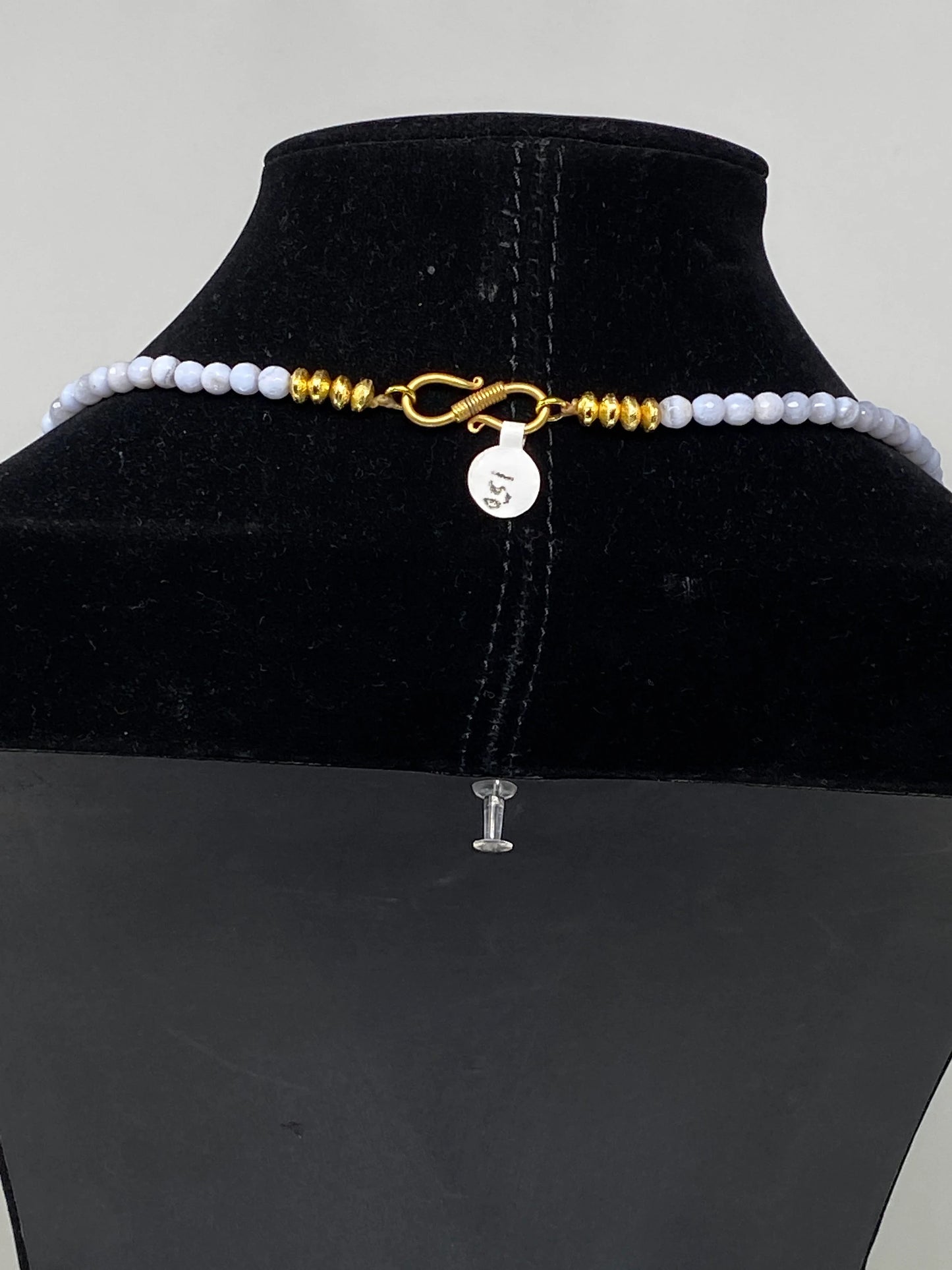 40" Long 6mm Lace Agate Necklace, Rhinestone Matte Gold Overlay,Beaded Necklace, Costume Jewelry, Statement Necklace, Designer necklace