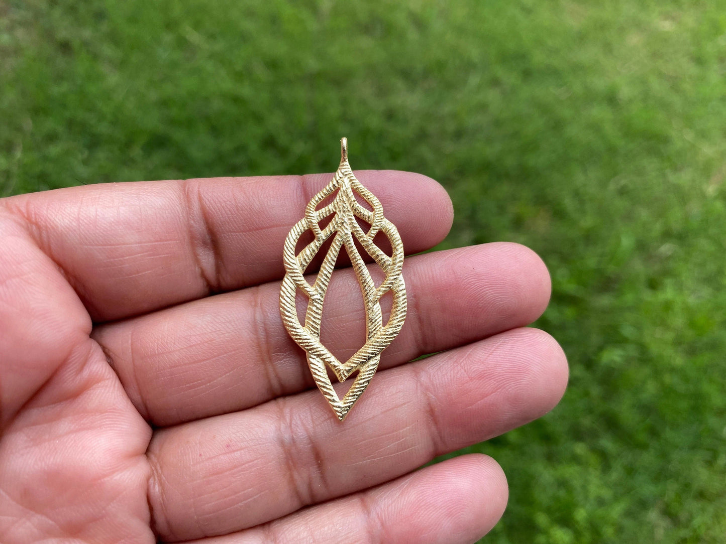 47 X 21mm, Leaf Shape Components for Pendant or Earrings, Brushed Gold Overlay Over Copper Findings, Bridesmaids , Charm for Necklace