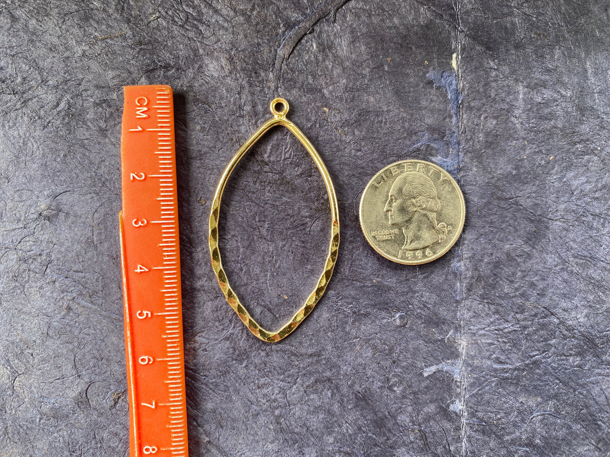 53X29mm Large Ear Hoops Brushed Gold Overlay Over Copper, Marquise Shape, Components for Large Earrings or Charm, Bridesmaids Jewelry