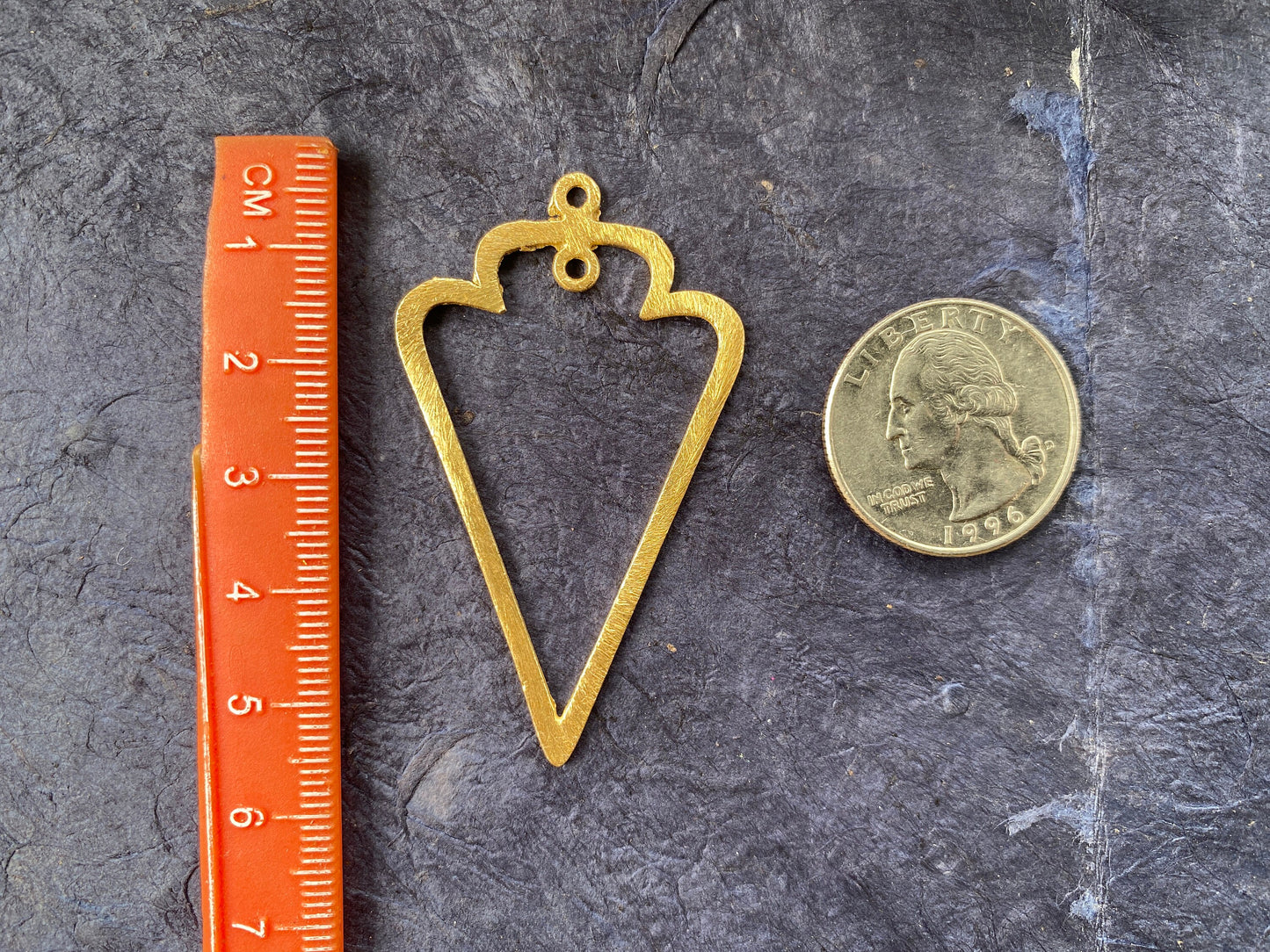 53 X 31mm Size, Long Arrowhead Charm for Earrings, Brushed Gold Overlay Over Copper, Handmade Earring Components, Jewelry Making Findings