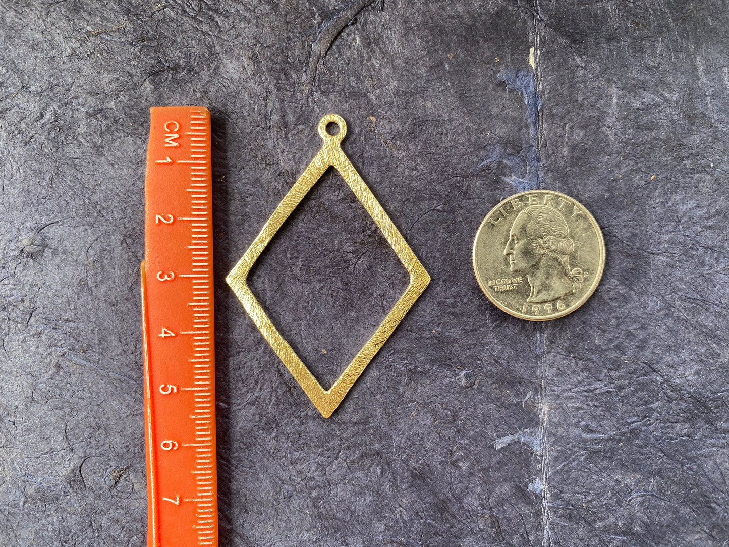 55 X 38mm Large Size Brushed Gold Overlay Over Copper, Open Center Diamond Shaped Components for Earrings or Charm, Bridesmaids Jewelry