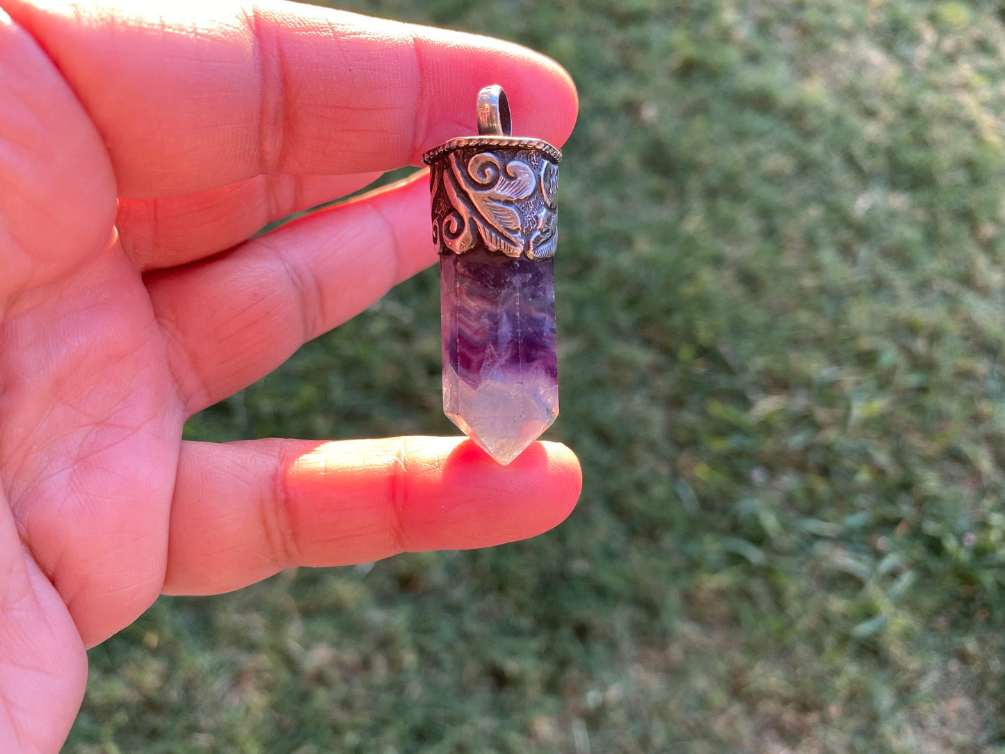 92.5 Sterling Silver Rainbow Fluorite Crystal Point Pendant, Healing Point Crystal, Fluorite Gemstone Point, Natural Fluorite Crystal Point