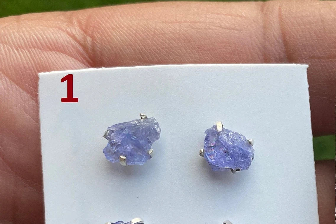 Raw Lapis Lazuli Gemstone Stud Earring, 92.5 Sterling Silver, Raw Natural Energy Stone, Protection Jewelry, Handmade Earring, Birthday Gift