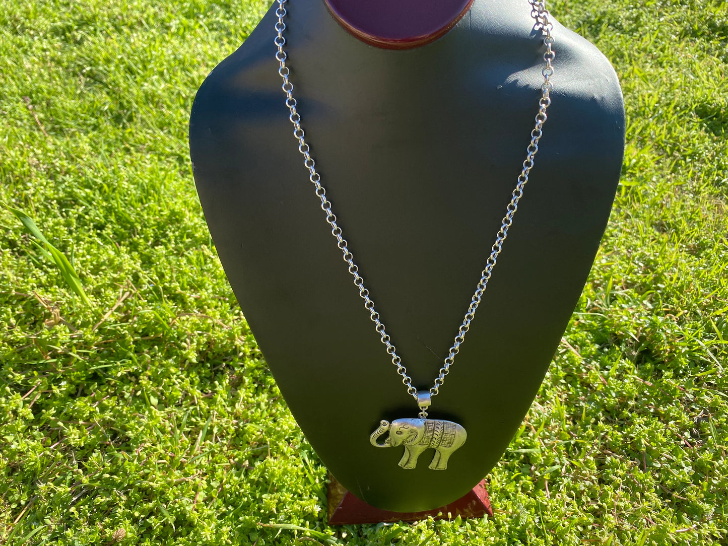 Adjustable 24" Long 5 mm Rollo Chain with Elephant Pendant Necklace, S - Hook Closure, Brushed Silver Overlay, Wildlife Lover's Jewelry,