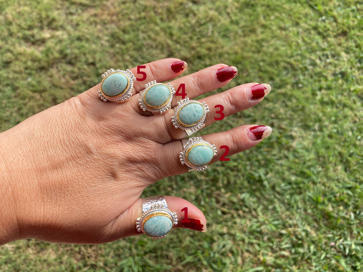 Adjustable Amazonite Natural Stone Two Tone Ring, Gold and Silver Overlay, Handmade Ring, Women Jewelry, Bohemian Jewelry, Energy Stone Ring