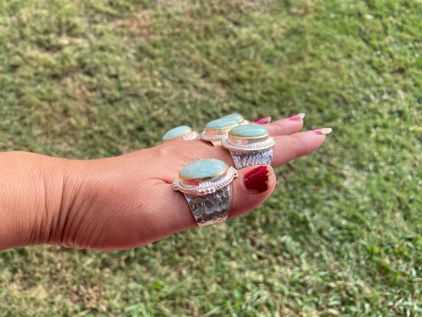 Adjustable Amazonite Two Tone Ring, Gold and Silver Overlay, Natural Stone Handmade Ring, Women Jewelry, Bohemian Jewelry, Energy Stone Ring