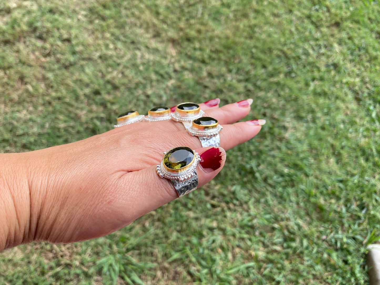Adjustable Apatite Gemstone Two Tone Ring, Gold and Silver Overlay, Handmade Ring, Women Jewelry, Bohemian Jewelry, Energy Stone Ring